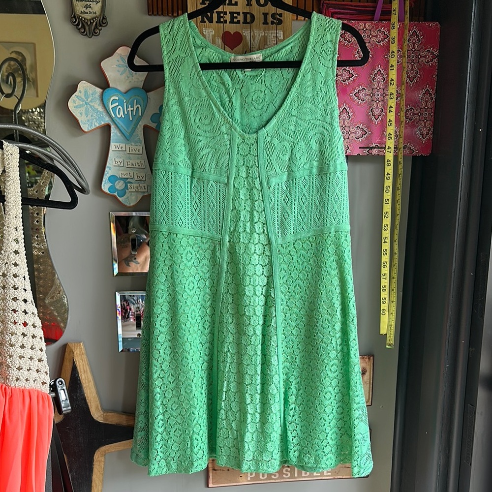Green Lace Sleeveless Dress by Young Threads NYC